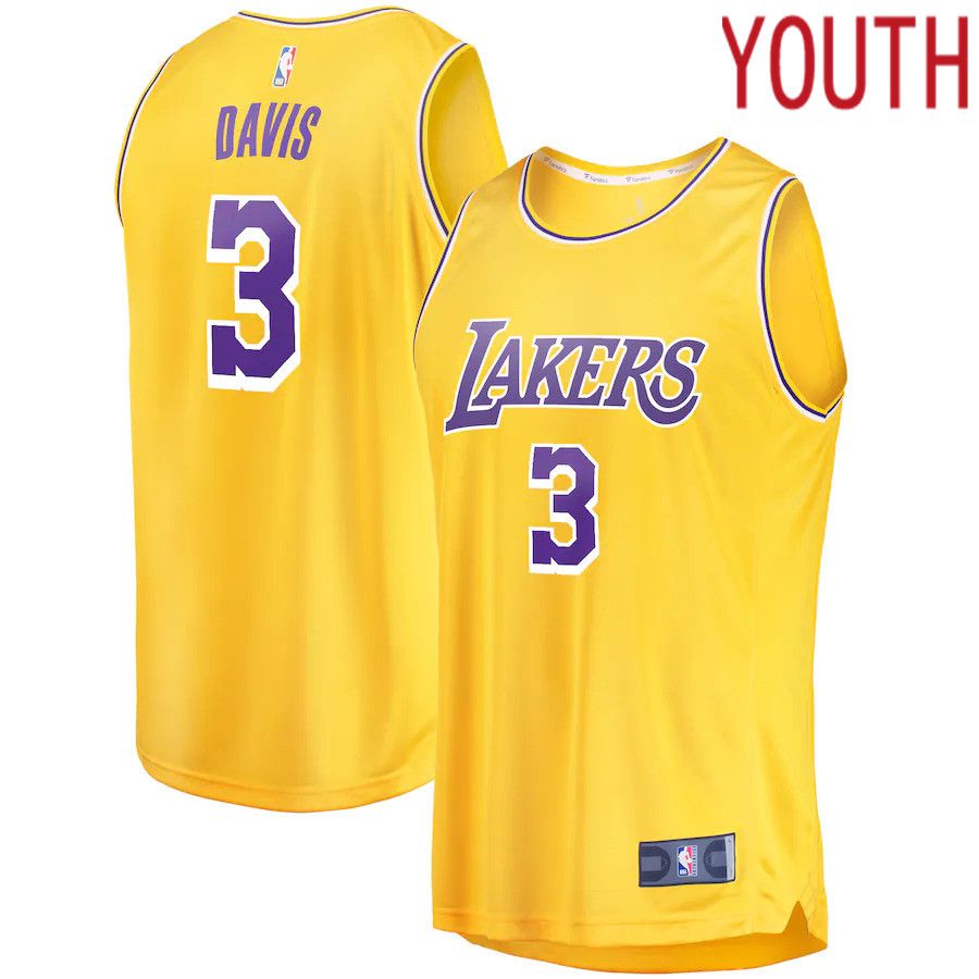 Youth Los Angeles Lakers 3 Anthony Davis Fanatics Branded Gold Fast Break Replica NBA Jersey